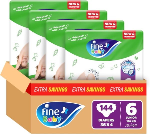 Fine Baby, Size 6, Junior 16+ kg, 144 Diapers
